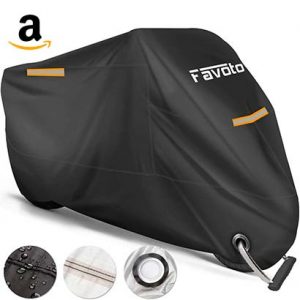 Favoto Funda para Moto Cubierta de la Motocicleta 210T Protectora Poliéster con Banda Reflectante a Prueba de Sol Agua Lluvia Polvo Viento Nieve Excremento de Pájaro al Aire Libre XXL 245cm Negro